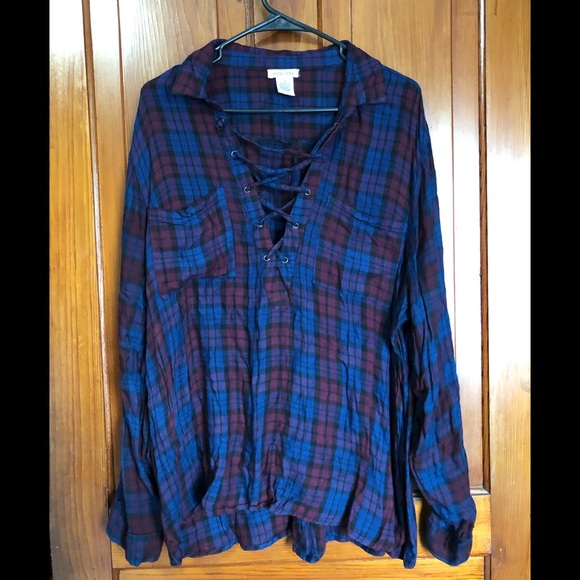 🍄 dizzy lizzy deep v cut flannel - Picture 1 of 3
